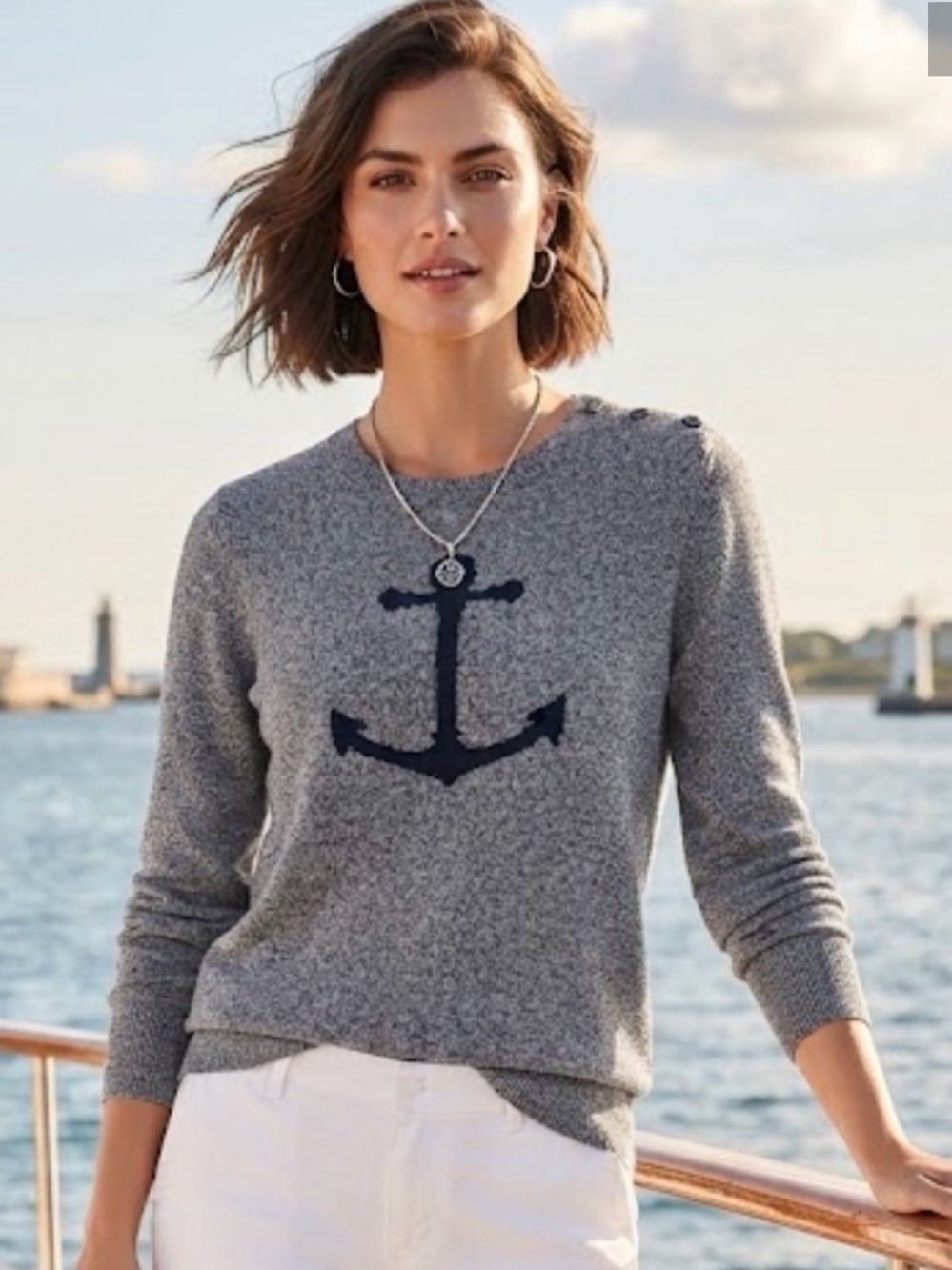 Nautica Navy Blue Long Sleeve Crewneck Sweater Anchor Graphic Size M Cotton